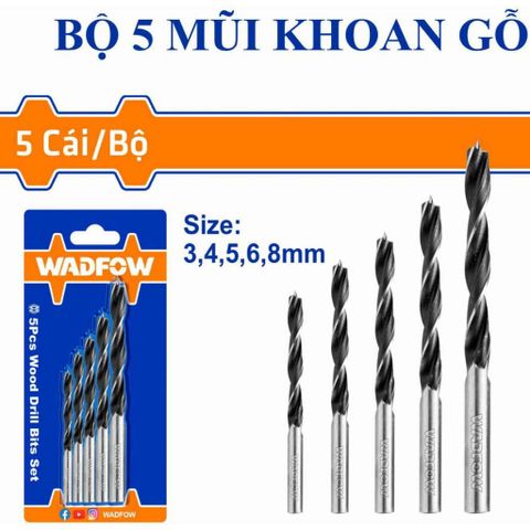 Bộ 5 Mũi Khoan Gỗ Wadfow WSJ3K01 - Dụng Cụ Tiện Ích Cho Thợ Mộc - Kích Thước Đa Dạng 3-8mm