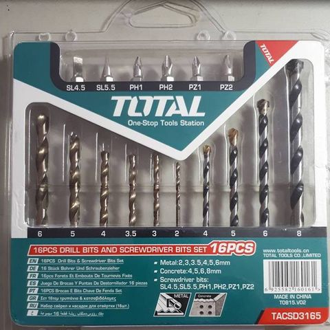 Bộ mũi khoan và siết vít đa năng 16 chi tiết Total TACSD3165 - Dụng cụ tiện ích cho thợ sửa chữa và DIY