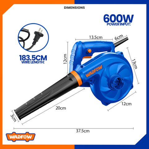 Máy thổi bụi 600W Wadfow WAB15601 - Thiết bị tiện ích gia đình với tốc độ thổi 3,5m³/phút, lý tưởng cho vệ sinh và bảo trì thiết bị.