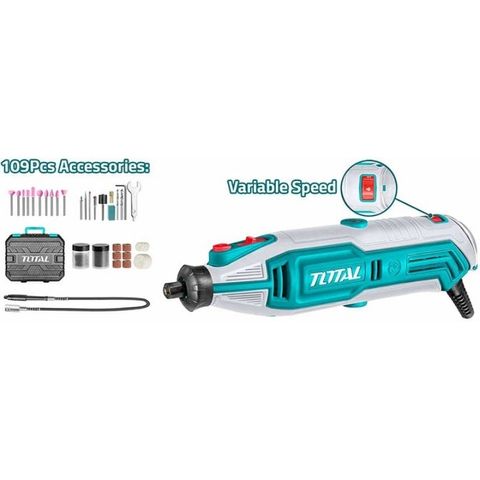 Máy mài khuôn mini 3.2mm 130W Total TG513326 - Công cụ đa năng với 109 linh kiện, tốc độ 10000-35000rpm, hoàn hảo cho sửa chữa và chế tác.