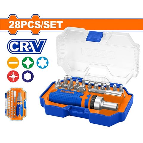 Bộ tua vít 28 chi tiết Wadfow - Chất liệu CR-V, bao gồm 26 mũi vít và tay cầm độc đáo, tiện dụng cho sửa chữa và DIY