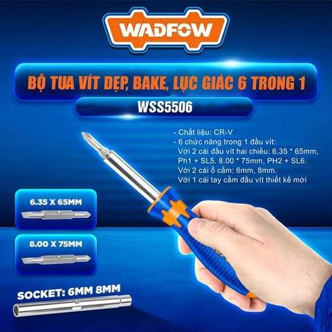 Bộ Tua Vít Dẹp, Lục Giác 6 Trong 1 WSS5506 - Dụng Cụ Tiện Ích Chất Liệu CR-V, Đầu Vít Đa Năng Cho Công Việc Sửa Chữa