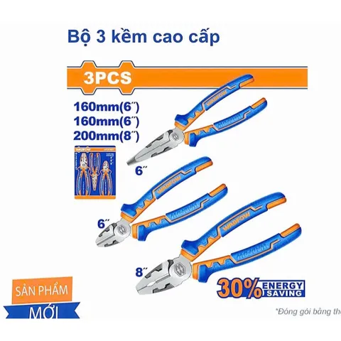 Bộ 3 Kìm Cao Cấp Wadfow WPS0613 - Kìm Răng, Kìm Cắt Chéo, Kìm Mũi Dài Tiết Kiệm Sức Lực, Dụng Cụ Tiện Ích Chất Lượng cao
