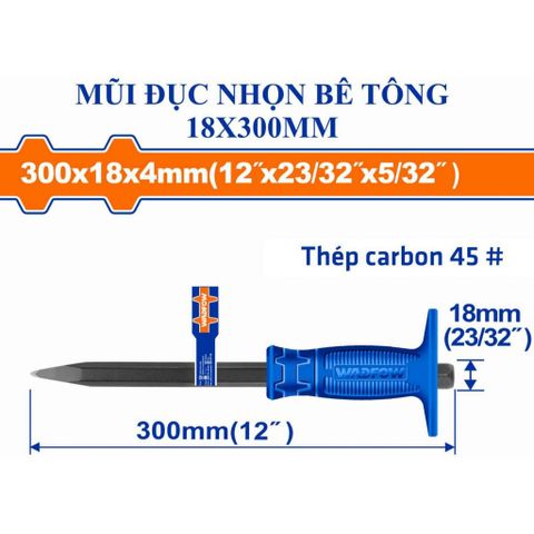 Mũi Đục Nhọn Bê Tông 4x18x300mm Wadfow - Dụng Cụ Tiện Ích Thép Carbon Chất Lượng Cao Cho Người Thợ Xây Dựng