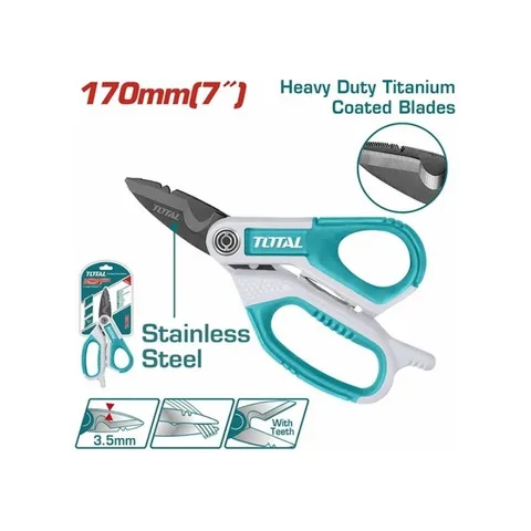 Kéo Đa Năng Total 170mm THES051708 - Thép Không Gỉ Titan, Cắt Cáp Điện, Bộ Tuốt Dây Tích Hợp, Bền Bỉ và Chính Xác