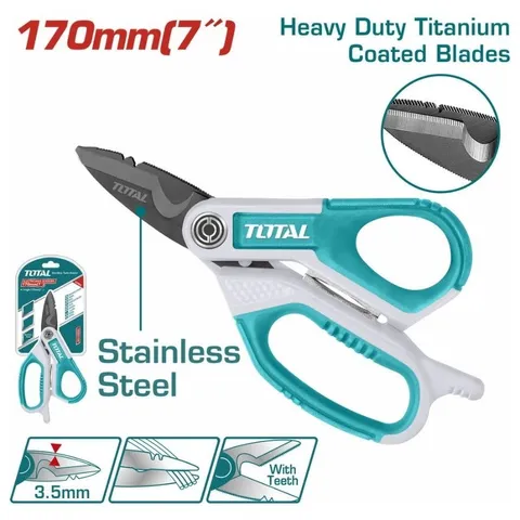 Kéo Đa Năng Total 170mm THES051708 - Thép Không Gỉ Titan, Cắt Cáp Điện, Bộ Tuốt Dây Tích Hợp, Bền Bỉ và Chính Xác