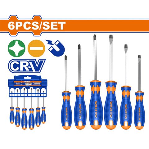 Bộ 6 Tua Vít Dẹp & Bake Wadfow - Dụng Cụ Tiện Ích Chất Liệu CR-V, Đầu Tròn SL3, SL5.5, SL6.5, PH0, PH1, PH2