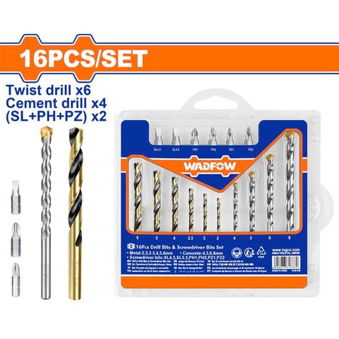 Bộ Dụng Cụ 16 Mũi Khoan và Mũi Vít WKS4165 - Bao Gồm Mũi Khoan HSS và Bê Tông, Phụ Kiện DIY Thông Minh Chất Lượng Cao