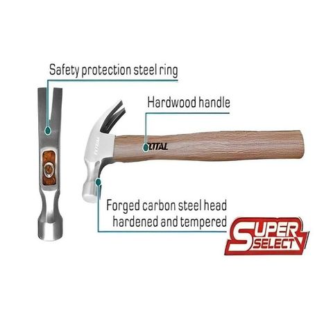 Búa Nhổ Đinh 450g Total THTW7316 - Dụng Cụ Tiện Ích Từ Thép Cacbon và Tay Cầm Gỗ Chắc Chắn, Phù Hợp Cho Công Trình  sửa chữa