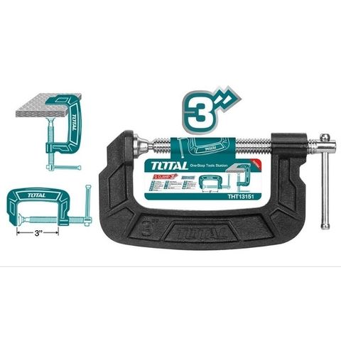 Kẹp chữ G 3 inch Total THT13136 - Dụng cụ tiện ích bằng gang dẻo, màu đen trắng bạc, sản phẩm chất lượng từ Trung Quốc
