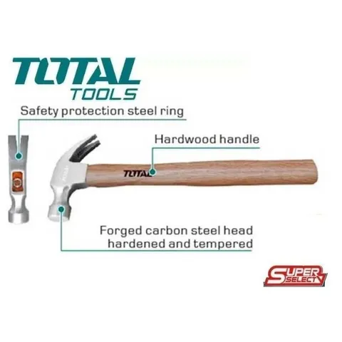 Búa Nhổ Đinh Total THTW7308 - 220g, Đầu Thép Cacbon, Tay Cầm Gỗ Cứng, Dụng Cụ Tiện Ích Chất Lượng cao