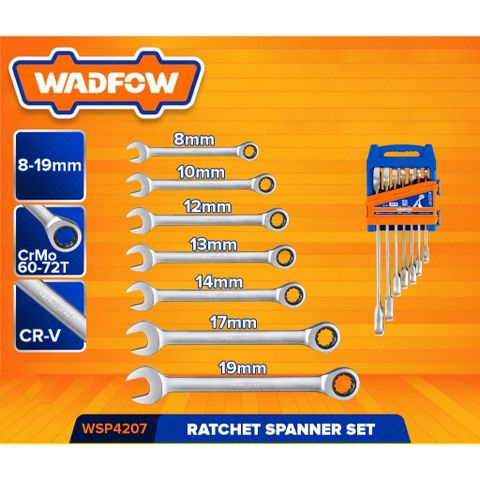 Bộ 7 Cờ Lê Vòng Miệng Tự Động 8-19mm Wadfow - Dụng Cụ Sửa Chữa Cao Cấp Chất Lượng Cr-Mo