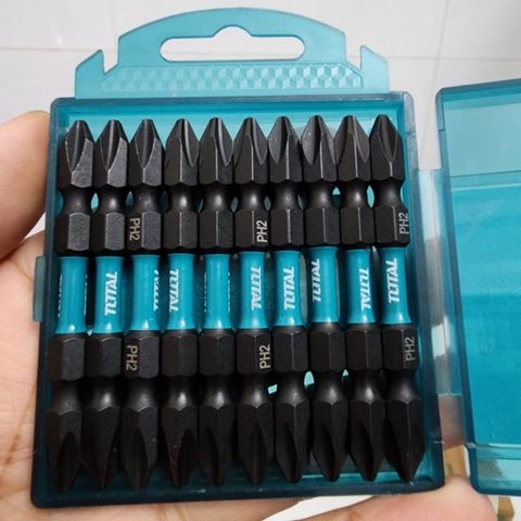 Bộ mũi bắt vít từ 2 đầu PH2x65mm Total TACIM16PH233 - Thép S2, 10 cái/bộ, Hộp nhựa tiện dụng