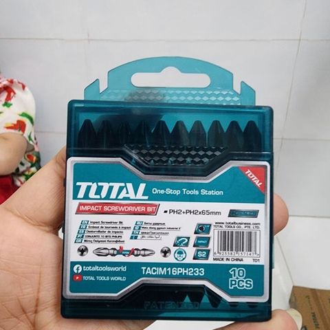Bộ mũi bắt vít từ 2 đầu PH2x65mm Total TACIM16PH233 - Thép S2, 10 cái/bộ, Hộp nhựa tiện dụng