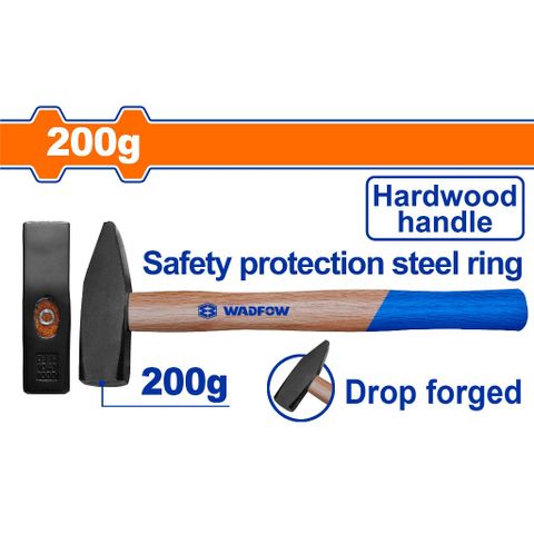 Búa Cơ Khí 200g Wadfow WMB1302 - Đầu Thép Carbon Rèn Nhiệt, Tay Cầm Gỗ Cứng, Dụng Cụ Tiện Ích Chất Lượng Cao