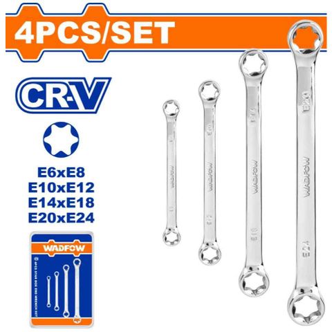 Bộ 4 Cờ Lê Hai Vòng Miệng Cr-V Wadfow - Dụng Cụ Chuyên Dụng Xuất Xứ Trung Quốc, Kích Thước E6-E24, Thích Hợp Cho Thợ Cơ Khí