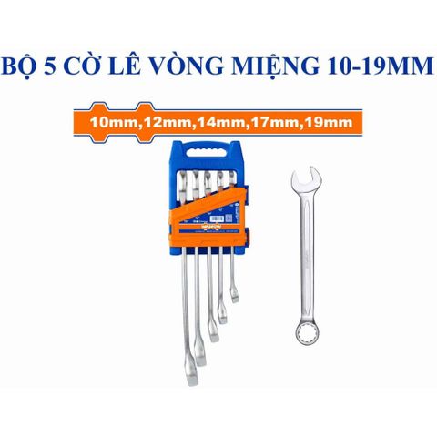 Bộ 5 Cờ Lê Vòng Miệng 10-19mm Wadfow - Dụng Cụ Cần Thiết Cho Thợ Cơ Khí, Mạ Bóng, Giá Tốt
