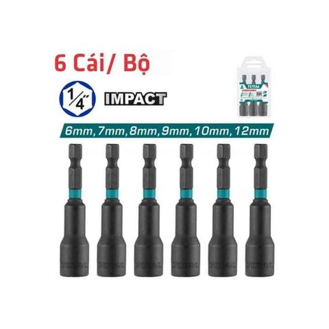 Bộ 6 Mũi Bắn Tôn 6-12mm Total TAC2765061 với Cán Lục Giác 1/4