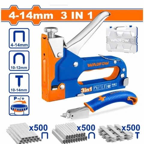 Bộ dụng cụ bấm đinh ghim 3 trong 1 Wadfow - Gồm 500 đinh thẳng, đinh U, đinh bê tông - Tiện ích cho xây dựng và sửa chữa