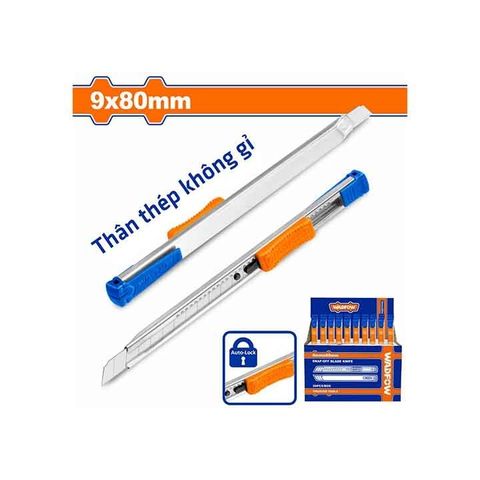 Dao rọc giấy Wadfow 9x80mm - Thép không gỉ tự động khóa, thước đo 140mm, hộp màu - Văn phòng phẩm tiện dụng