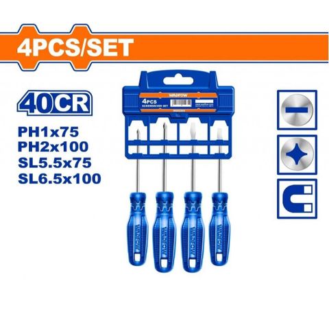 Bộ 4 Tua Vít Dẹp & Bake Wadfow - Công Cụ Tiện Ích Chất Lượng Cao, Thân Tròn 40cr, Phù Hợp Với Nhiều Ứng Dụng