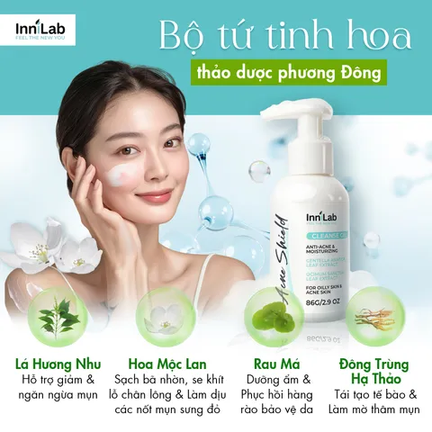 Gel Rửa Mặt Giảm Mụn & Dưỡng Ẩm InniLab Acne Shield Cleanse Gel 86g - Sữa Rửa Mặt Chuyên Dụng Cho Da Dầu Mụn
