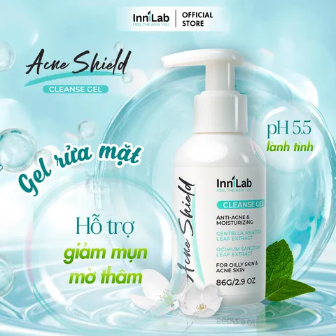 Gel Rửa Mặt Giảm Mụn & Dưỡng Ẩm InniLab Acne Shield Cleanse Gel 86g - Sữa Rửa Mặt Chuyên Dụng Cho Da Dầu Mụn