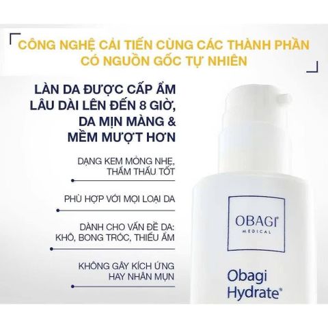 Kem Dưỡng Ẩm OBAGI Hydrate Facial Moisturizer 48g – Giải Pháp Cấp Ẩm Sang Trọng, Đem Lại Làn Da Mịn Màng, Rạng Rỡ Cho Mọi Loại Da