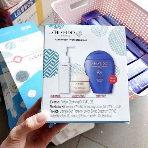 Sét Chống Nắng Shiseido Ultimate Sun Protector SPF 60+ (150ml) + Dầu Tẩy Trang 40ml + Kem Dưỡng 15ml - Bảo Vệ Da Tối Ưu, Dễ Dàng Mang Theo