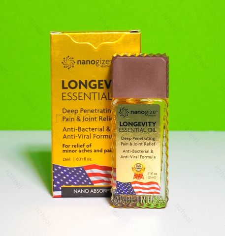 Dầu Gió Vàng Nanogize Longevity 21ml - Chai Lăn Giảm Đau Cổ, Khớp, Tăng Cường Tuần Hoàn - Hỗn Hợp Tinh Dầu Mỹ Chính Hãng