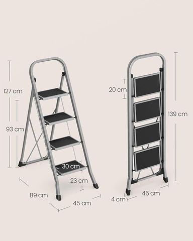 Thang Nhôm Gấp Gọn Songmics 4 Bậc Cao Cấp - Thiết Kế Siêu Gọn, Đa Năng, Siêu Bền, Chịu Lực 150kg - Thang Dùng Trong Nhà An Toàn, Tiện Lợi