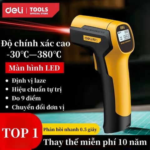 Máy đo nhiệt độ hồng ngoại Deli - Độ chính xác cao từ -30 đến 380°C - Thiết bị đo nhiệt độ công nghiệp tiện lợi, chính xác