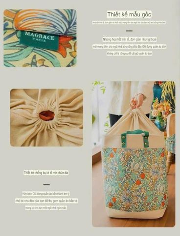 Giỏ đựng quần áo giặt là cao cấp Magrace Paris - Túi tote thời trang cho phòng ngủ và phòng tắm, dễ dàng mang đi giặt