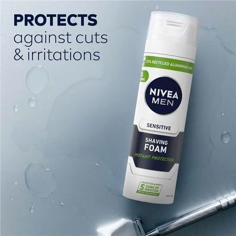 Kem cạo râu NIVEA MEN Sensitive Foam 200ml - Bọt cạo râu bảo vệ cho da nhạy cảm, làm mềm lông râu, giảm kích ứng
