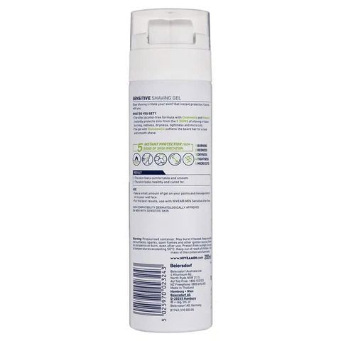 Gel cạo râu cho da nhạy cảm NIVEA MEN Sensitive 200ml - Giảm kích ứng, bảo vệ da, chứa Chiết xuất hoa cúc và Vitamin E
