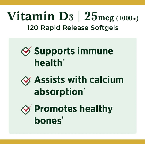 Viên Uống Vitamin D3 Nature’s Bounty 1000IU 120 Viên - Hỗ Trợ Xương Chắc Khỏe và Tăng Cường Miễn Dịch - Sản Phẩm Chính Hãng Mỹ