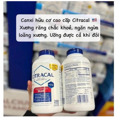 Viên uống bổ sung canxi Citracal Maximum Plus 280 viên - Canxi và Vitamin D3 cho xương chắc khỏe, hỗ trợ hấp thụ tốt hơn