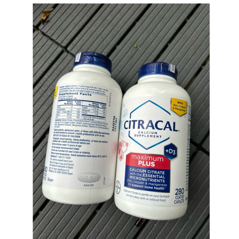 Viên uống bổ sung canxi Citracal Maximum Plus 280 viên - Canxi và Vitamin D3 cho xương chắc khỏe, hỗ trợ hấp thụ tốt hơn