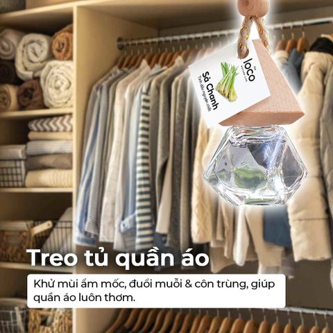 Tinh Dầu Nguyên Chất The Loco Home 8ml - Hương Sả Chanh, Cam, Quế, Bạc Hà, Oải Hương - Treo Xe, Tủ Quần Áo, Khử Mùi, Tạo Mùi Thơm