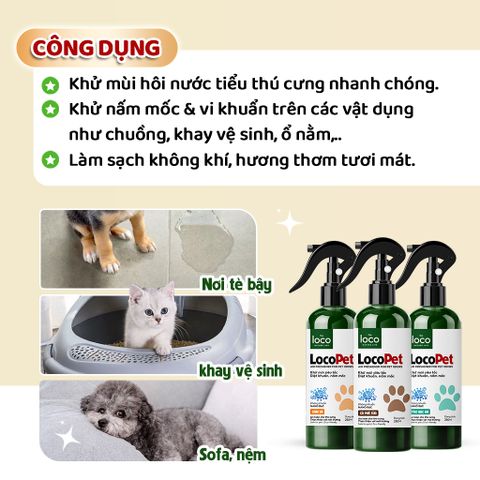 Bình Xịt Khử Mùi Hôi Nước Tiểu Của Chó Mèo Loco Pet - Khử Mùi Chậu Cát, Hương Thơm Tự Nhiên Lành Tính