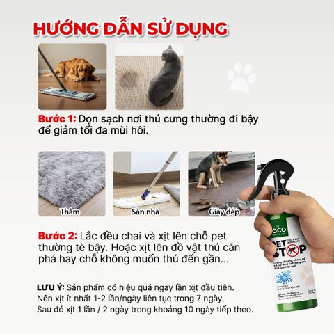 Xịt Thơm Tinh Dầu Xua Đuổi Chó Mèo PETSTOP 260ml - Ngăn Cắn Phá, Khử Mùi, Hỗ Trợ Thú Cưng Đi Vệ Sinh Đúng Chỗ