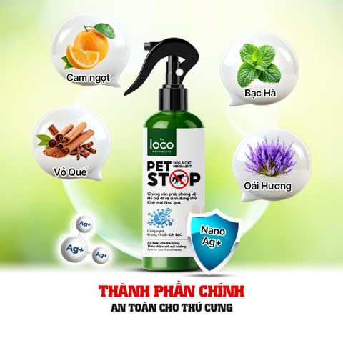 Xịt Xua Đuổi Chó Mèo PET STOP 260ml - Ngăn Chặn Đuổi Thú Cưng Phóng Uế Bừa Bãi, Khử Mùi Hiệu Quả, An Toàn Cho Thú Cưng