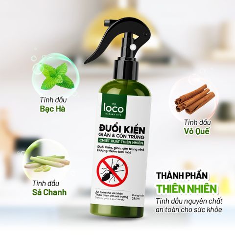 Chai Xịt Đuổi Kiến Sinh Học The Loco 260ml - An Toàn, Không Độc Hại, Tinh Dầu Tự Nhiên, Giải Pháp Đuổi Côn Trùng Hiệu Quả