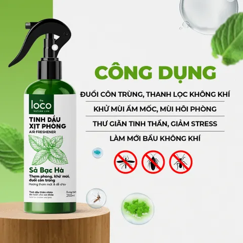 Xịt Phòng Tinh Dầu Sả Bạc Hà The Loco - Khử Mùi, Thanh Lọc Không Khí, Hương Tươi Mát 250ml - Giải Pháp Thơm Sạch Tự Nhiên