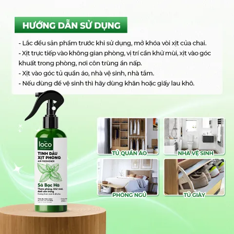 Xịt Phòng Tinh Dầu Sả Bạc Hà The Loco - Khử Mùi, Thanh Lọc Không Khí, Hương Tươi Mát 250ml - Giải Pháp Thơm Sạch Tự Nhiên