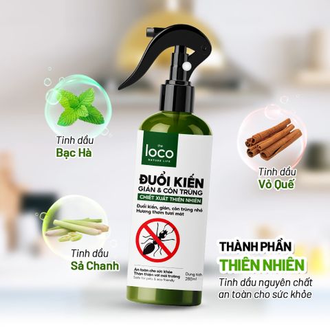 Chai Xịt Đuổi Kiến The Loco 280ml - Giải Pháp Đuổi Côn Trùng Tự Nhiên An Toàn, Đuổi Kiến, Gián, Muỗi Hiệu Quả