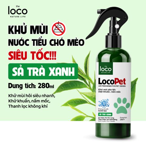 Chai xịt khử mùi Loco Pet cho chó mèo - Khử mùi nước tiểu, kháng khuẩn an toàn, hương sả trà xanh 260ML