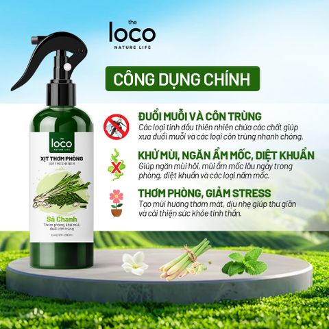 Xịt Thơm Phòng Tinh Dầu The Loco - Hương Sả Chanh, Cam Quế, Nhài, Oải Hương Đuổi Muỗi, Khử Mùi Tự Nhiên 260ml