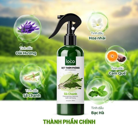 Xịt Thơm Phòng Tinh Dầu The Loco - Hương Sả Chanh, Cam Quế, Nhài, Oải Hương Đuổi Muỗi, Khử Mùi Tự Nhiên 260ml