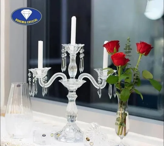 Chân Nến Pha Lê 3 Tay Bohemia - Chất Lượng Cao 42cm, Thiết Kế Sang Trọng, Trang Trí Bàn Tiệc Châu Âu, Quà Tặng Ý Nghĩa